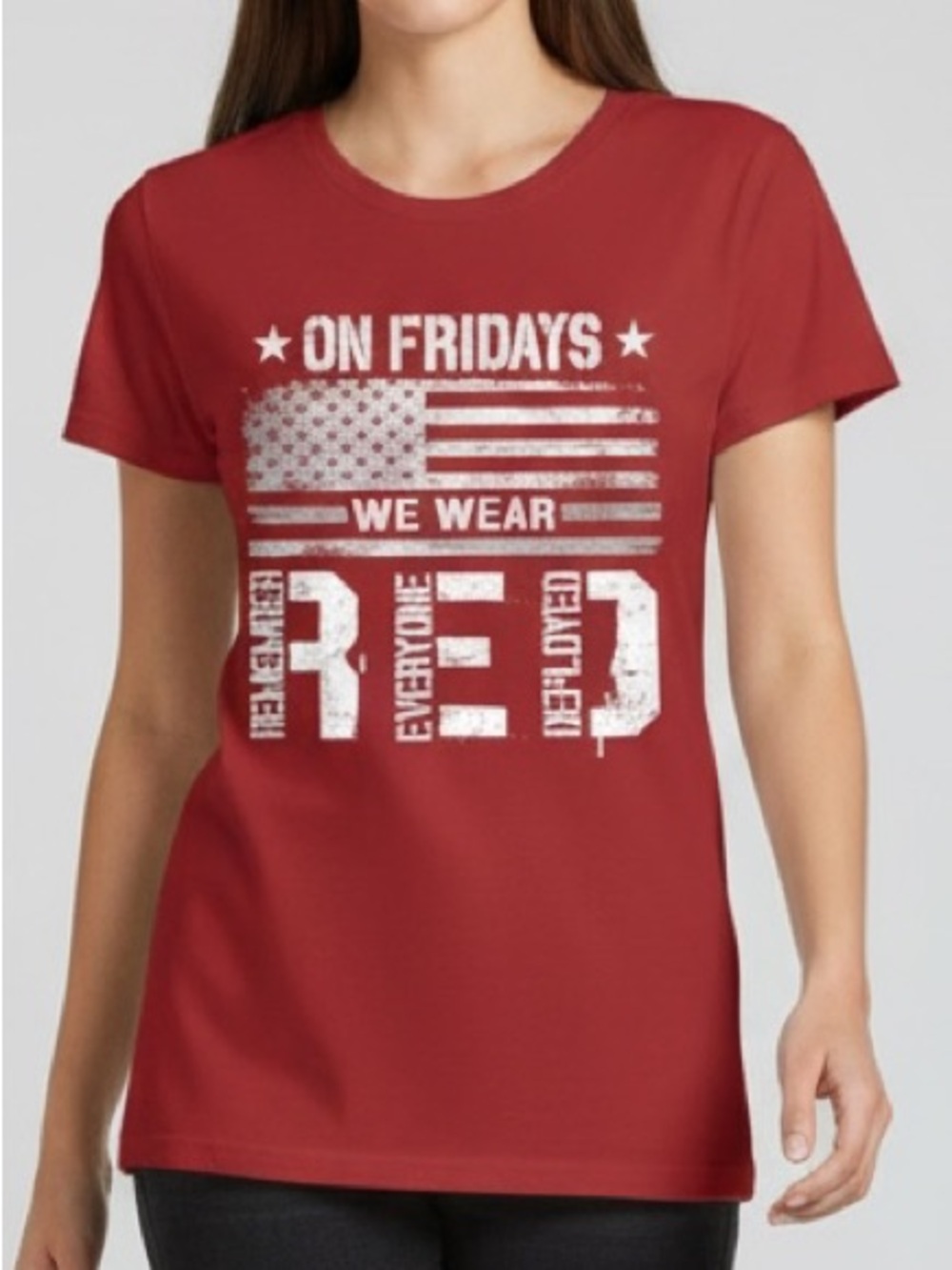 PORT & COMPANY On Fridays We Wear Red Patriotic Short Sleeve Tee Size Medium